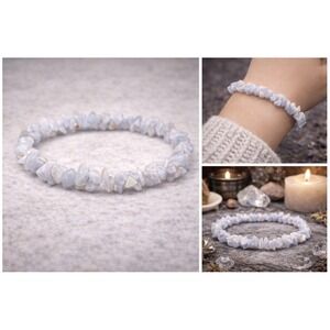 Blue Lace Agate Chip Crystal‎ Bracelet Boho Witchy Calming Witchy Apothecay